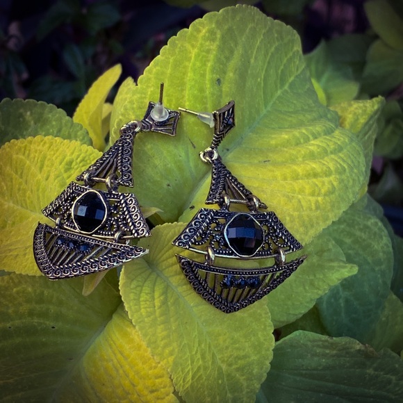 Antique Silver Boho Garnet Lantern Earrings - Picture 5 of 8